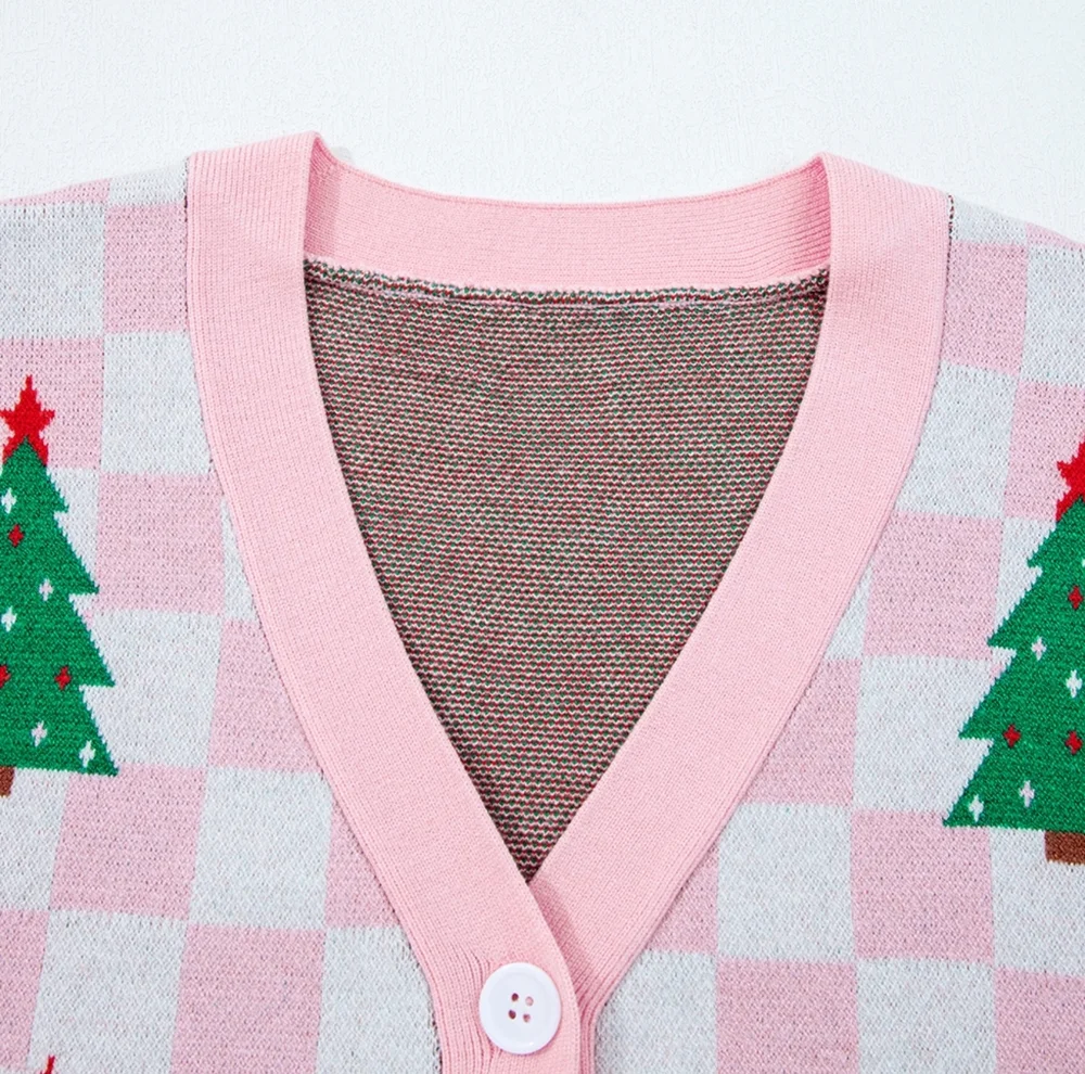 Merry Check Cardigan - Pink